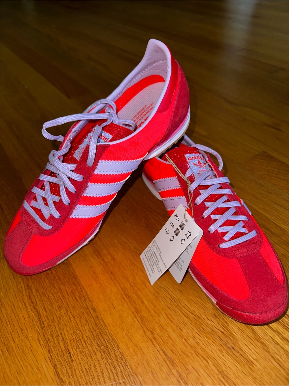 women's Adidas SL 72 OG sneakers in a Solar Red and Ice Lavender colorway